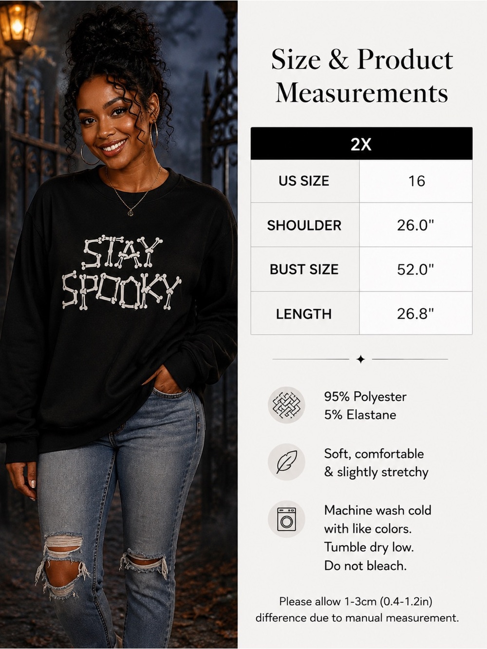Plus Size Halloween Stay Spooky Bone Graphic Sweatshirt - Picture 5 of 5